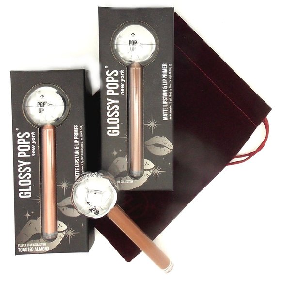 Glossy Pops Bundle Coffee & Toasted Almond Matte Lipstain & Lip Primer Bag Gift - Picture 3 of 5